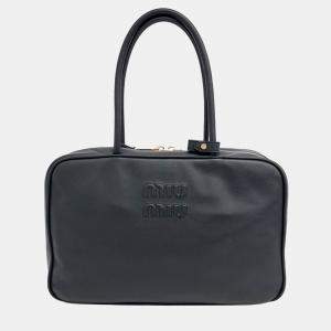 Miu Miu Black Leather embossed logo bowling bag