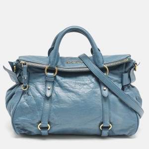 Miu Miu Blue Leather Bauletto Bow Tote