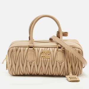 Miu Miu Beige Matelassé Leather Large Arcadie Satchel