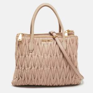 Miu Miu Old Rose Matelasse Leather Double Zip Tote