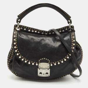 Miu Miu Black Leather Studded Top Handle Bag