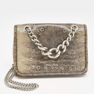 Miu Miu Beige/Black Lizard Embossed Leather Small Club Crossbody Bag