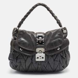 Miu Miu Dark Grey Matelassé Leather Coffer Hobo