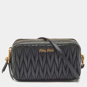 Miu Miu Black Matelassé Leather Double Zip Crossbody Bag