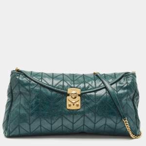 Miu Miu Green Vitello Shine Patchwork Leather Flap Chain Shoulder Bag