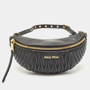 Miu Miu Black Matelassé Leather Belt Bag