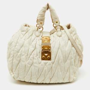 Miu Miu Cream Matelasse Leather Shopper Tote