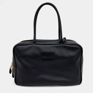Miu Miu Black Leather embossed logo bowling bag
