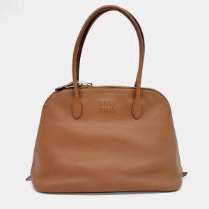 Miu Miu Brown Leather embossed logo shoulder bag