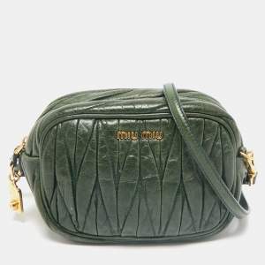 Miu Miu Dark Green Matelasse Leather Crossbody Bag