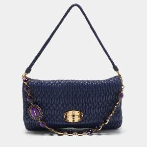 Miu Miu Purple Matelassé Nappa Leather Crystal Shoulder Bag