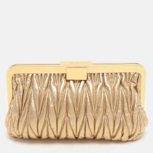 Miu Miu Gold Matelassé Leather Frame Clutch