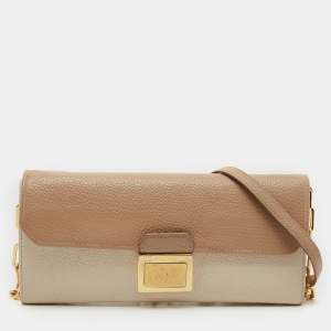 Miu Miu Two Tone Beige Leather Pushlock Flap Wallet on Chain