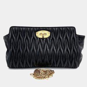 Miu Miu Black Leather Matrasse Clutch and Shoulder Bag