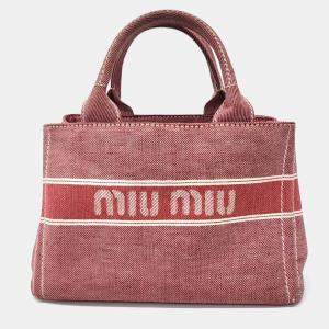 Miu Miu Red Fabric Denim Logo Tote and Shoulder Bag