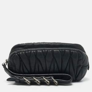 Miu Miu Grey Matelasse Leather Wristlet Clutch 