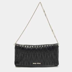 Miu Miu Black Matelassé Leather Flap Chain Clutch