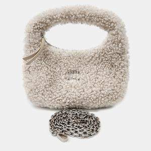 Miu Miu Beige Shearling Shearling Wander Matrasse Hobo Bag