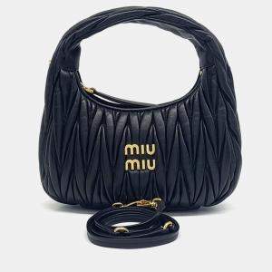 Miu Miu Black Leather Wander Matrasse Hobo Bag