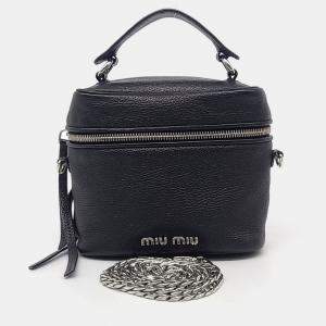 Miu Miu Black Leather Madras Tote and Shoulder Bag