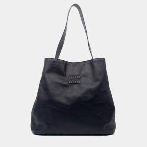 Miu Miu Black Leather Embossed Logo Shoulder Bag