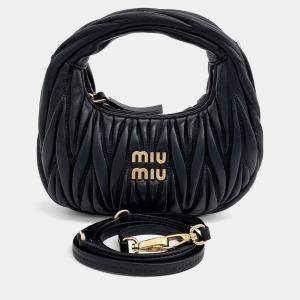 Miu Miu Black Leather Wander Matrasse Hobo Mini Bag