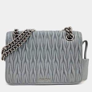 Miu Miu Grey Leather Matrasse Shoulder Bag