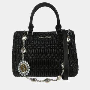Miu Miu Crystal Black Lambskin Leather Tote Bag