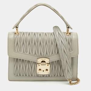 Miu Miu Grey Matelasse Leather Top Handle Bag