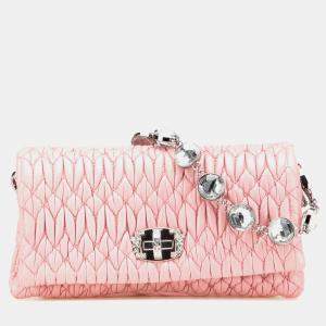 Miu Miu Pink Matelasse Nappa Crystal Chain Satchel