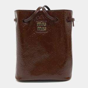 Miu Miu Brown Patent Leather Patent Mini Bucket Bag