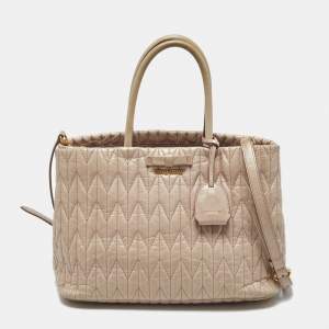 Pre Owned Miu Miu Light Pink Matelasse Leather Bow Tote