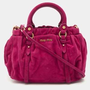 Pre Owned Miu Miu Magenta Suede Pleated Crossbody Bag