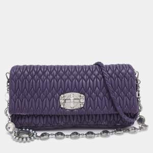 Miu Miu Purple Matelasse Leather Crystal Embellished Shoulder Bag