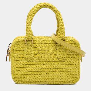 Miu Miu Yellow Raffia Crochet Arcadie Top Handle Bag