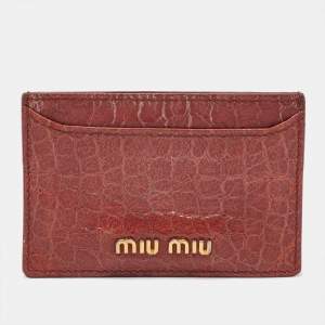 Pre Owned Miu Miu Brown Crackle Leather Card Holder