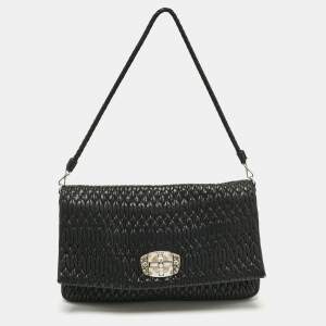 Miu Miu Black Matelassé Leather Crystals Shoulder Bag
