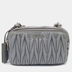 Miu Miu Grey Leather Matelasse Crossbody Bag