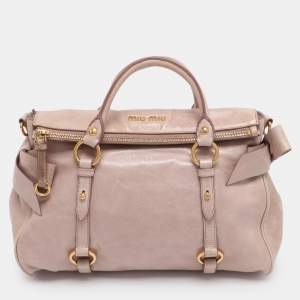 Pre Owned Miu Miu Beige Vitello Lux Leather Bow Satchel