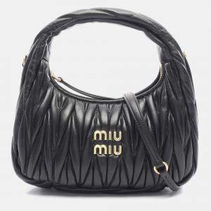 Pre Owned Miu Miu Miu Wonder Matelasse Hobo Bag Handbag Leather Black