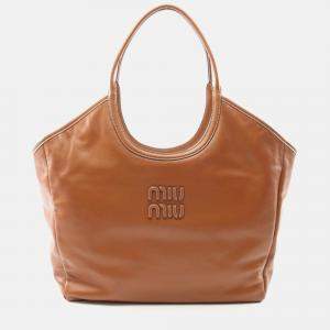Pre Owned Miu Miu Miu Ivy Large Tote Bag Leather Brown