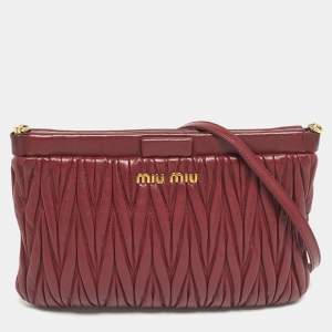 Pre Owned Miu Miu Red Matelasse Leather Frame Crossbody Bag