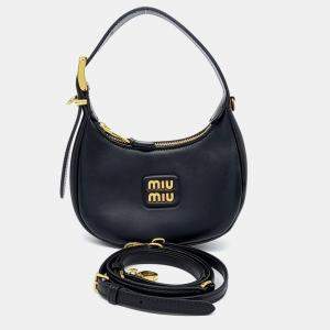 Pre Owned Miu Miu Black Leather Hobo Bag