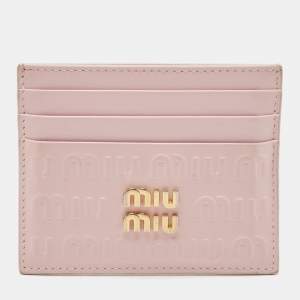 Pre Owned Miu Miu Pink Monogram Embossed Leather Logo Card Holder