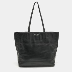 Pre Owned Miu Miu Black Soft Leather Tote