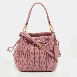 Pre Owned Miu Miu Rose Pink Matelassé Leather Bucket Bag