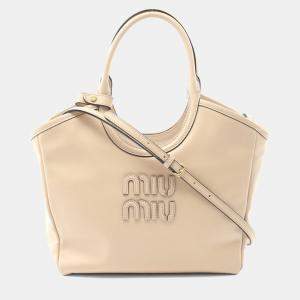 Pre Owned Miu Miu Miu Ivy Handbag  Leather  Beige
