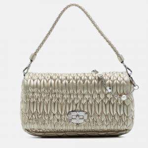 Pre Owned Miu Miu Gold Matelasse Nappa Crystal Chain Satchel