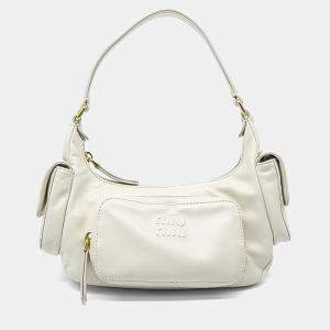 Pre Owned Miu Miu White Leather Napa Pocket Bag