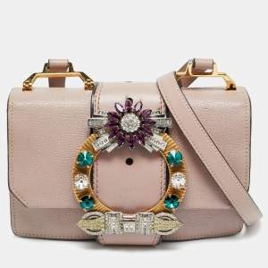 Pre Owned حقيبة كتف ميو ميو مادراس جلد وردية مزينة بالكريستال